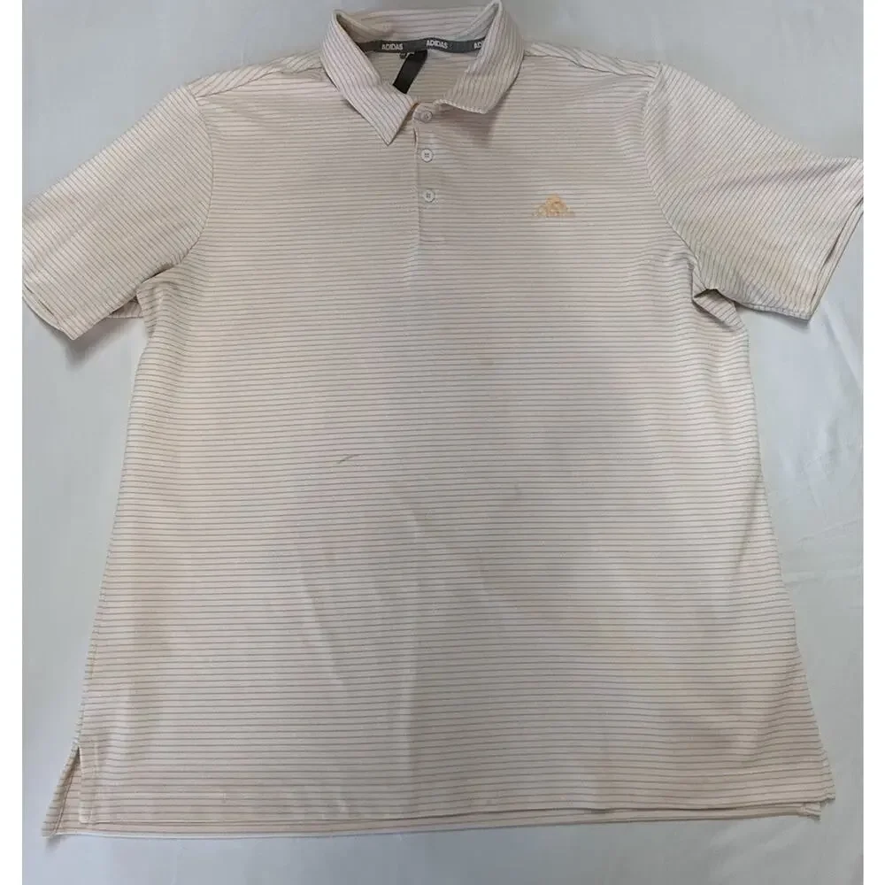 Adidas Performance Polo Shirt White and Orange Stripes Golf Casual - Mens - XL